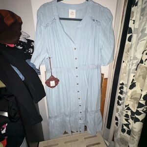 New Look Light Blue Long Sleeve Dress with Button Detail